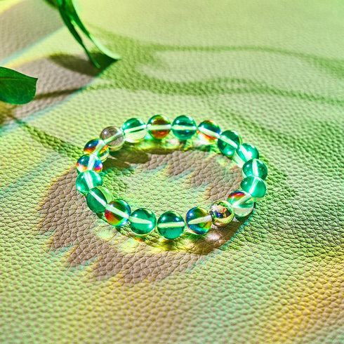 Bracelet tendance en verre galaxie avec lune émeraude | Argent sterling 925